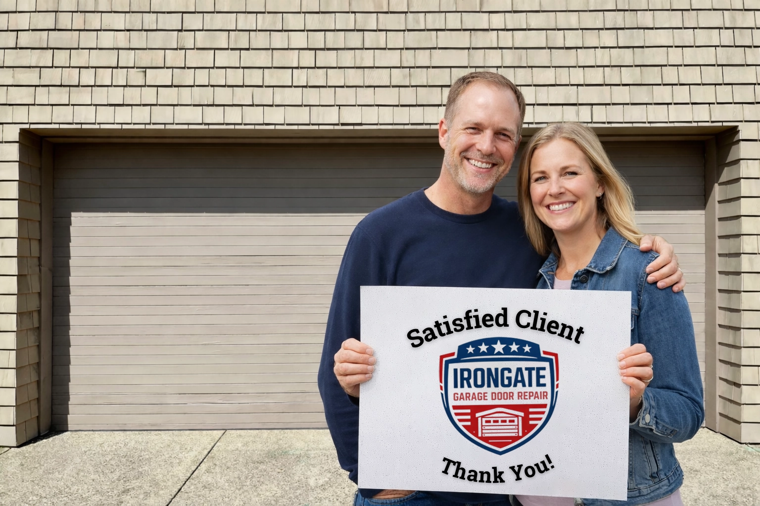 Smiling-Client-After-Garage-Door-Repair-in-Northwest-Indiana-by-IronGate